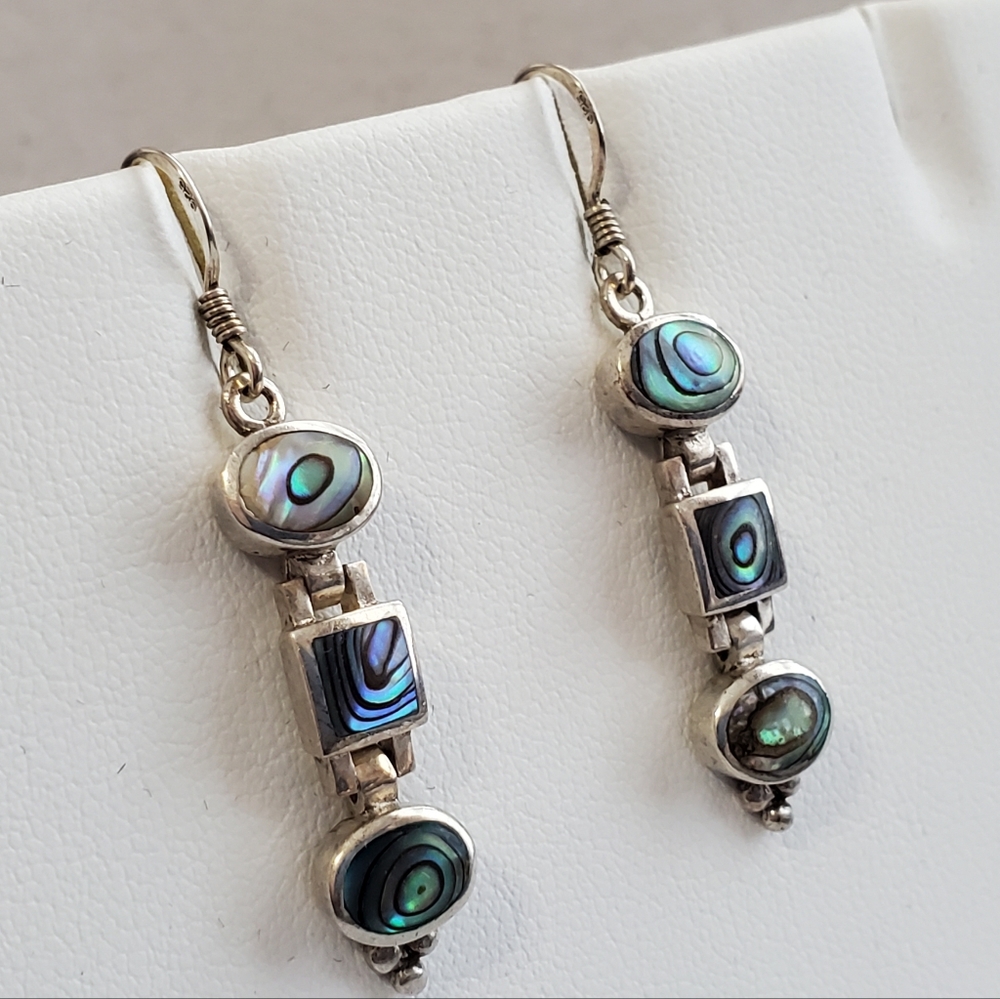 Abalone and Sterling Silver Dangle Earrings 1.6” Long